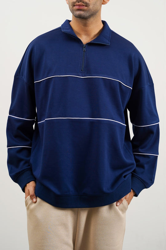 NAVY MOCK-NECK SWEATSHIRT