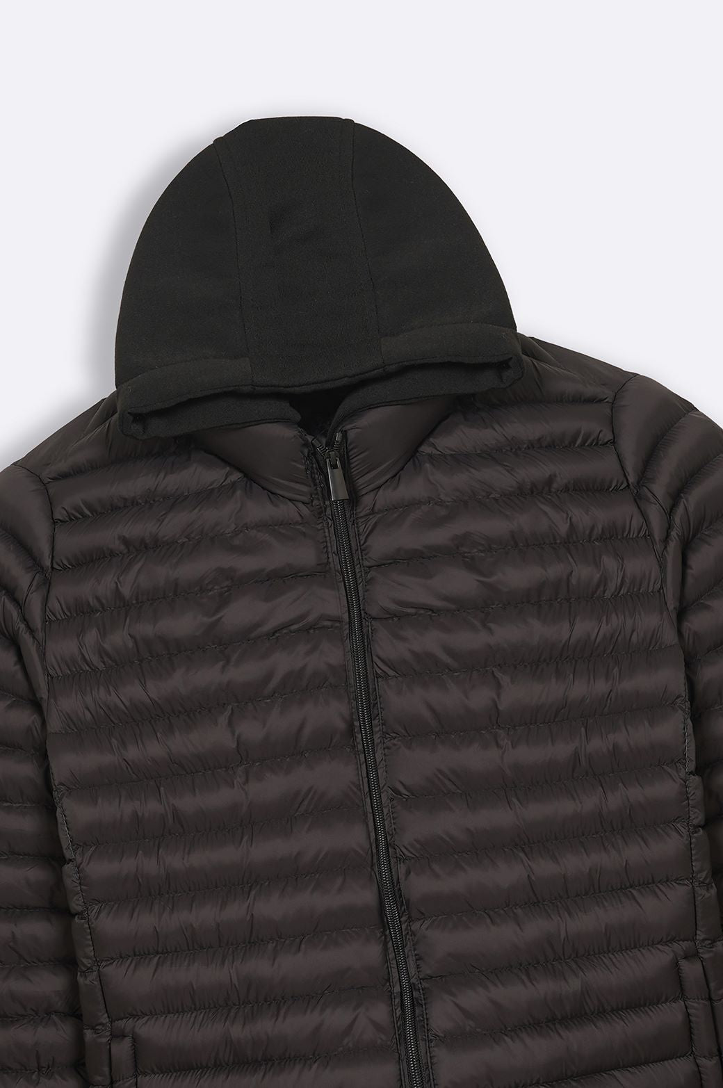 BLACK HOODED DOUBLE ZIP PUFFER