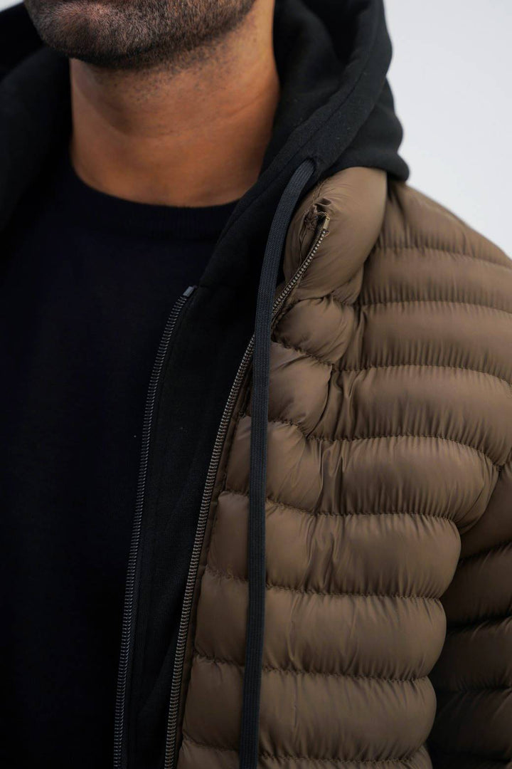 OLIVE GREEN HOODED DOUBLE ZIP PUFFER