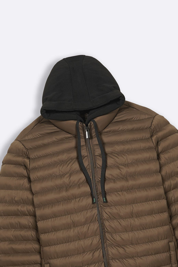 OLIVE GREEN HOODED DOUBLE ZIP PUFFER