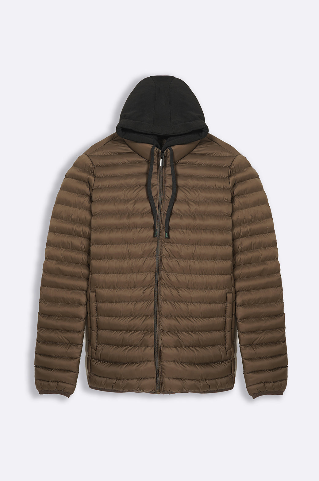 OLIVE GREEN HOODED DOUBLE ZIP PUFFER