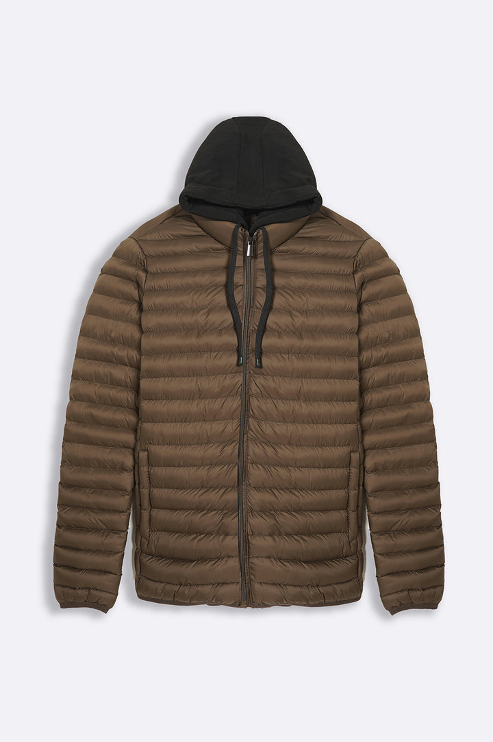 OLIVE GREEN HOODED DOUBLE ZIP PUFFER