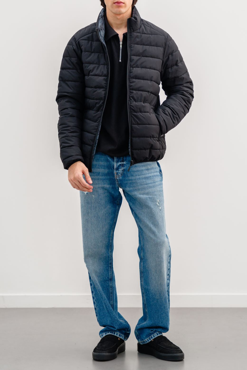 BLACK REVERSIBLE PUFFER JACKET