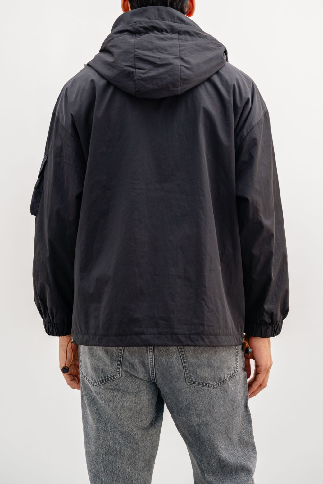 BLACK TEXTURED OVER-SIZED HOODIE