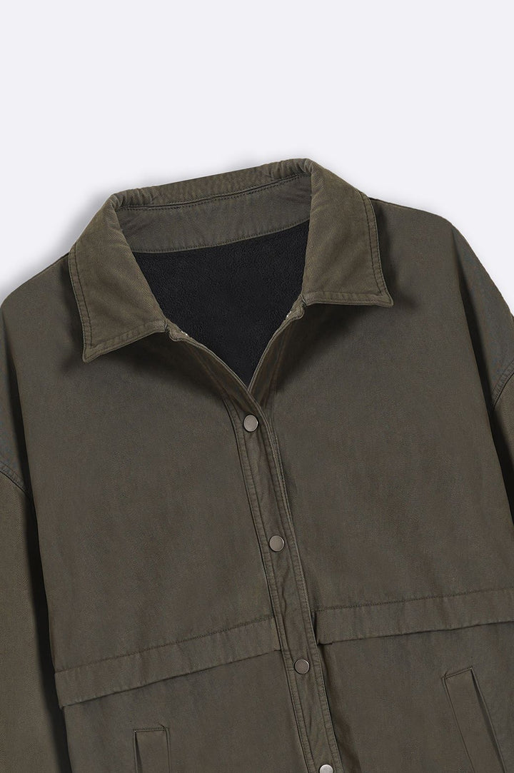 GREEN TWILL COTTON OVERSHIRT