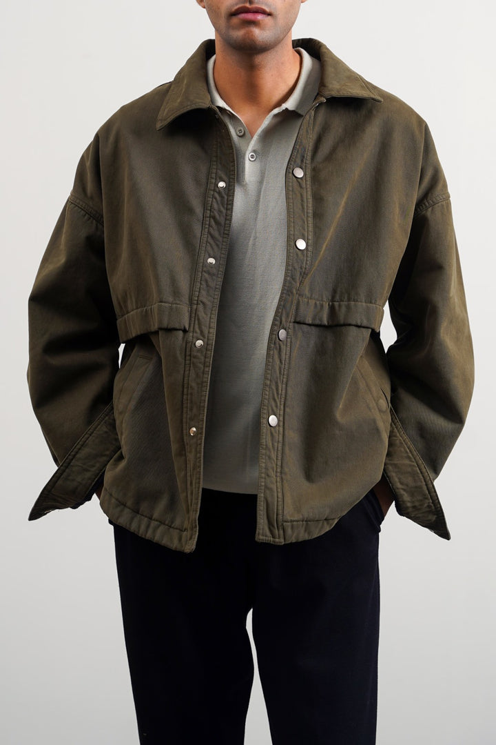 GREEN TWILL COTTON OVERSHIRT