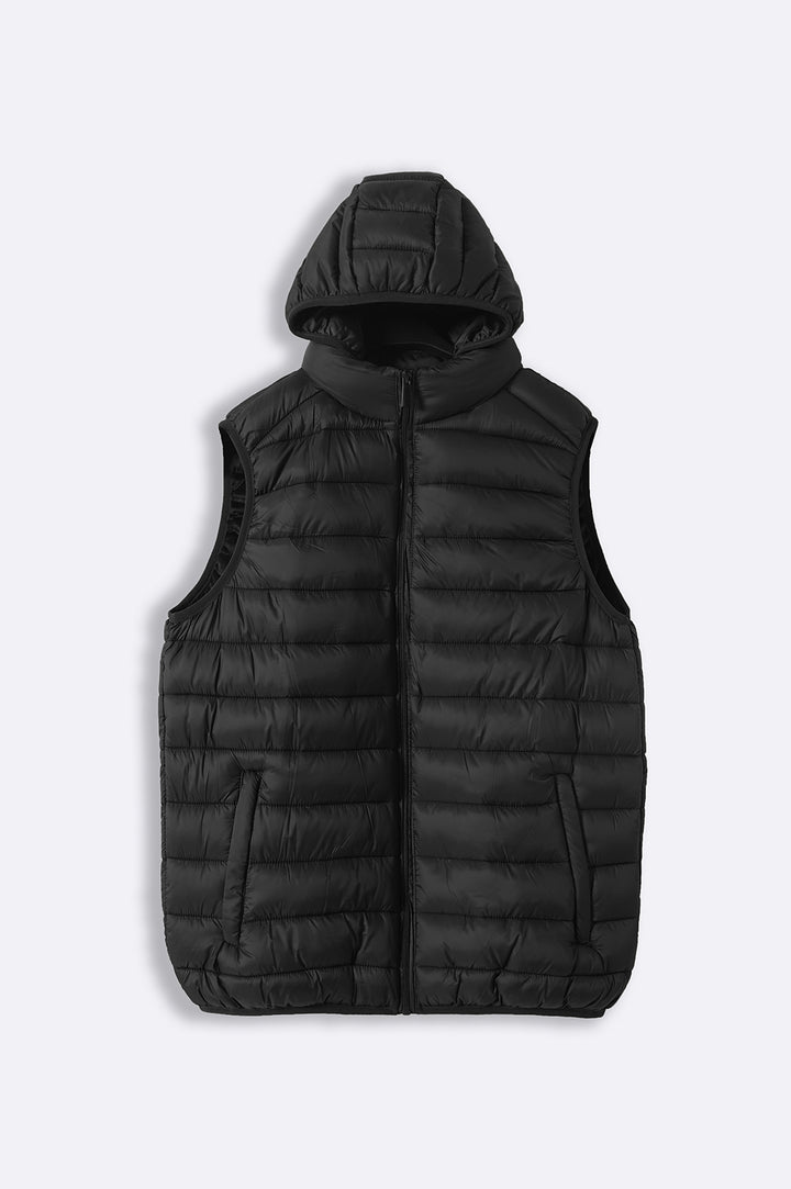 BLACK HOODED GILET