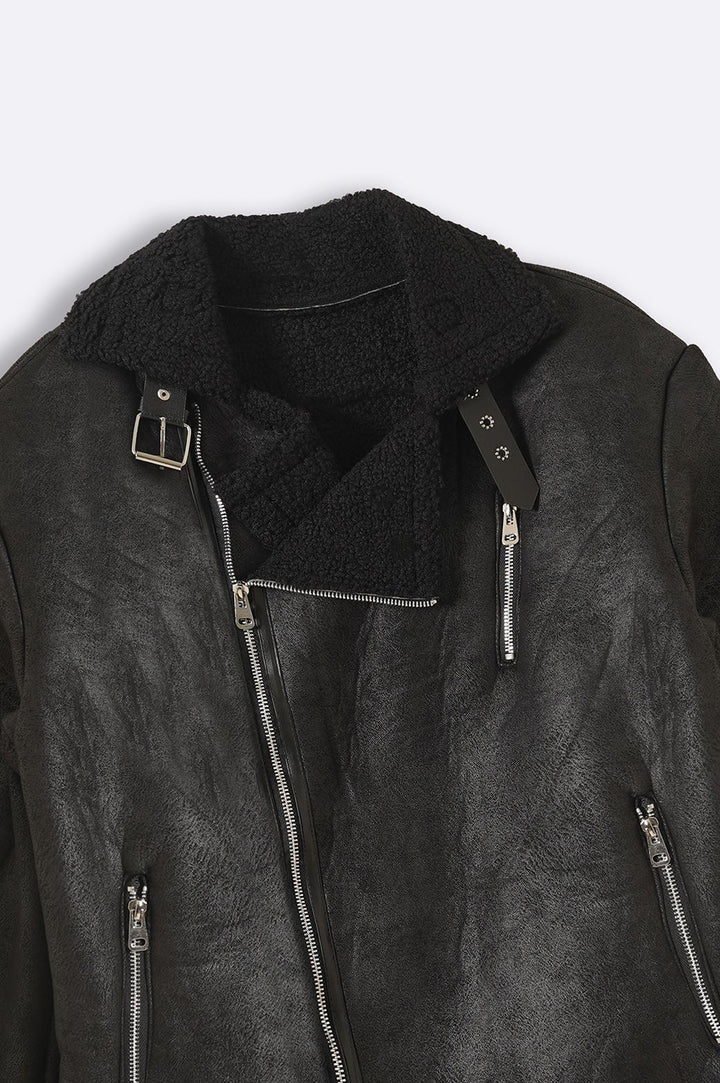 BLACK SUEDE SHEARLING JACKET