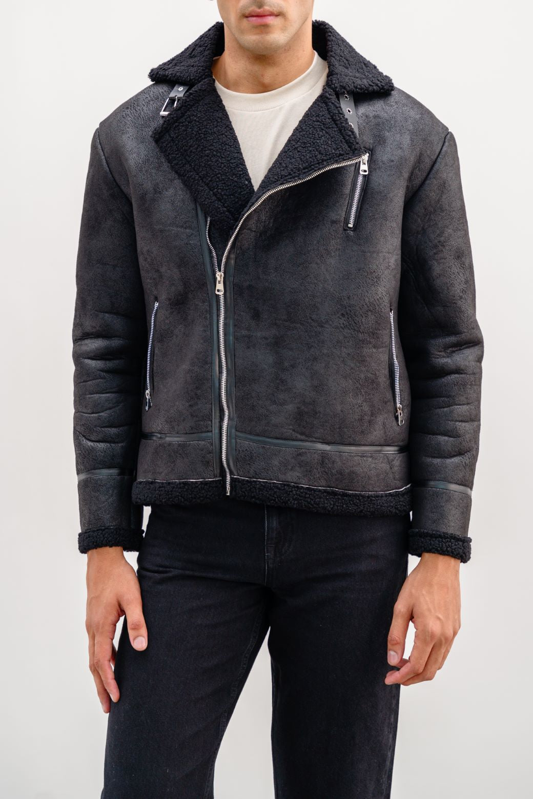 BLACK SUEDE SHEARLING JACKET