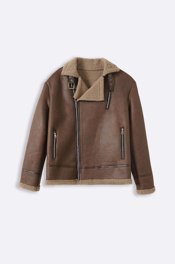 BROWN SUEDE SHEARLING JACKET