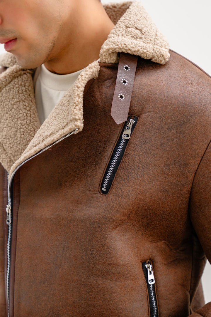 BROWN SUEDE SHEARLING JACKET