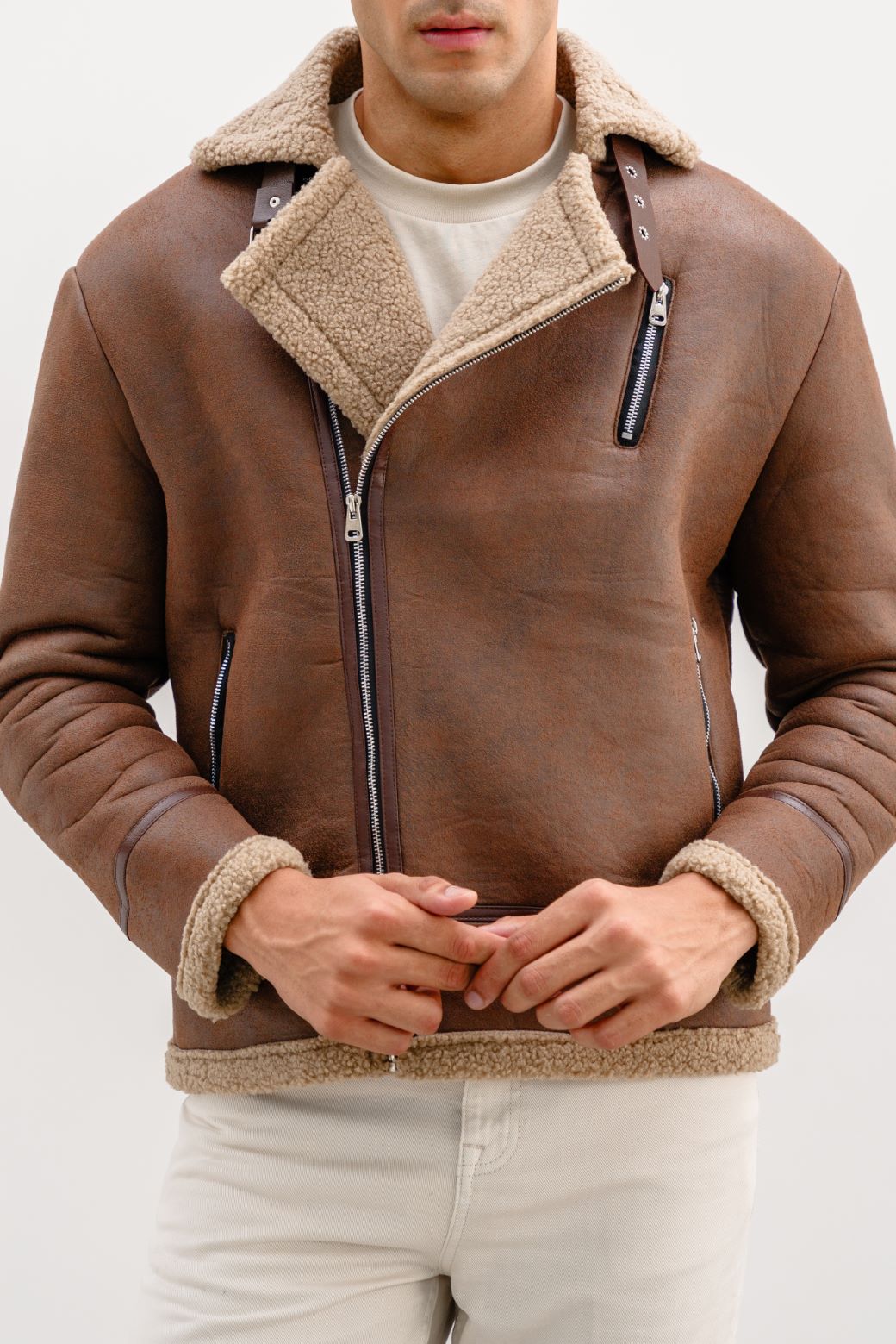 BROWN SUEDE SHEARLING JACKET