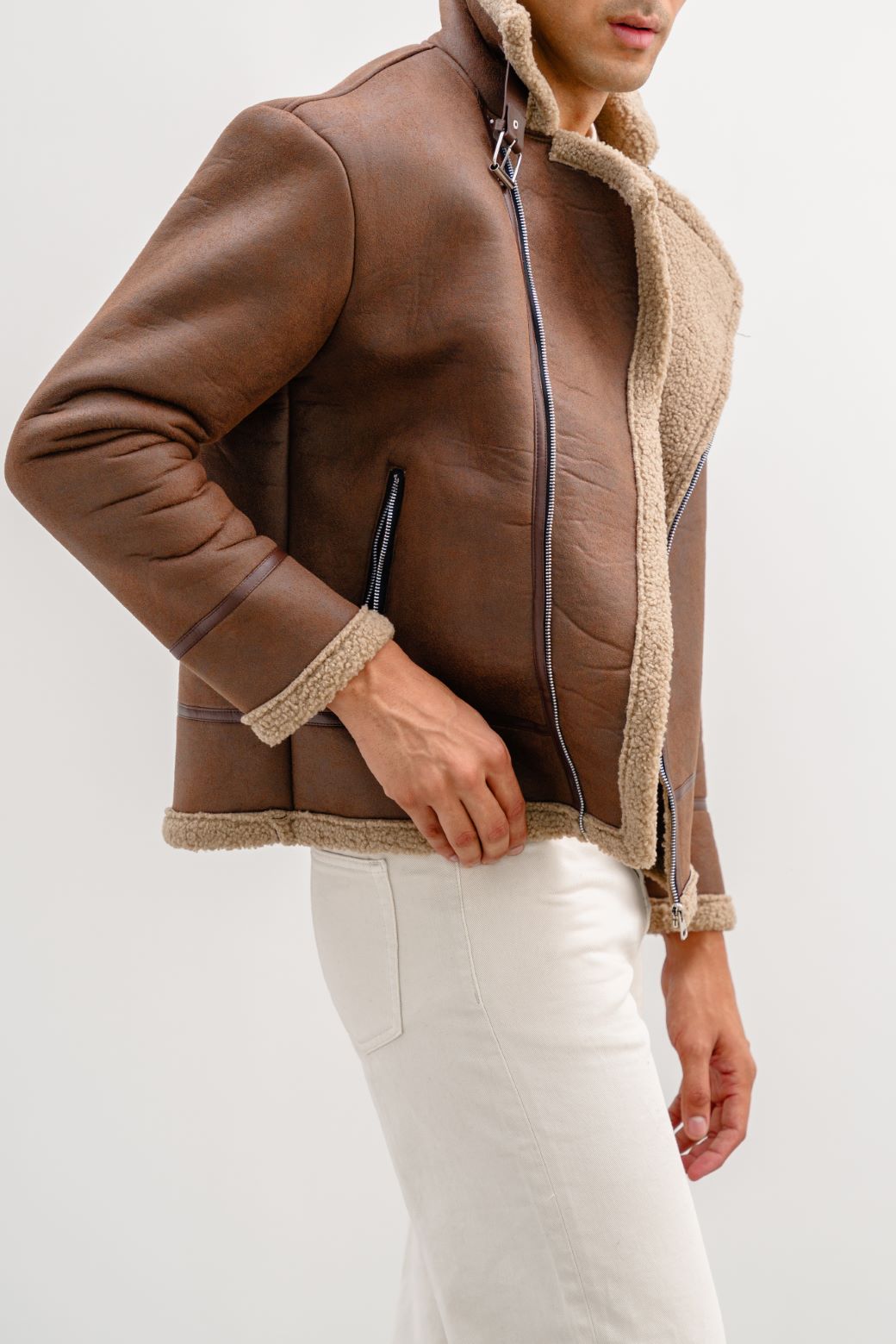 BROWN SUEDE SHEARLING JACKET