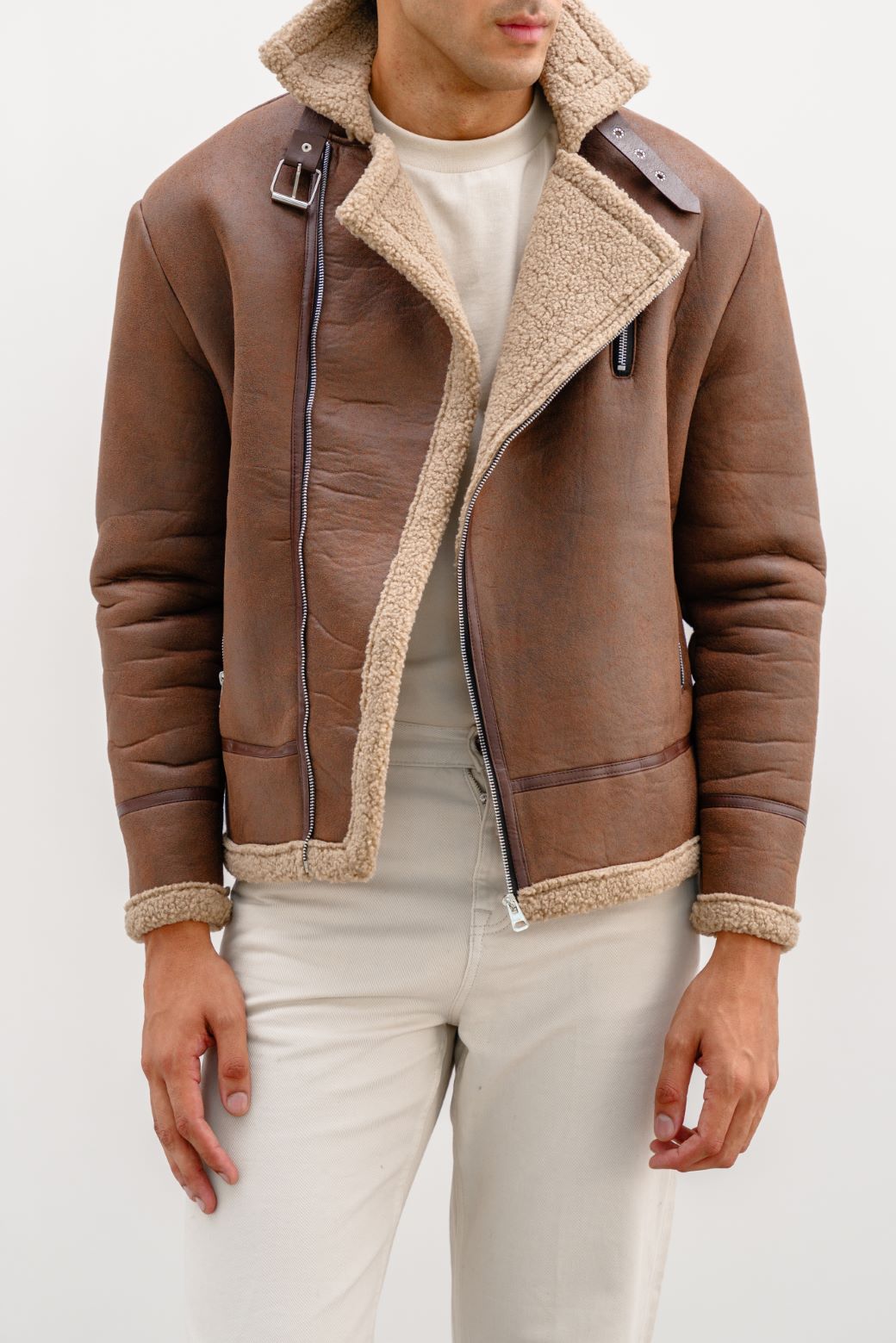 BROWN SUEDE SHEARLING JACKET