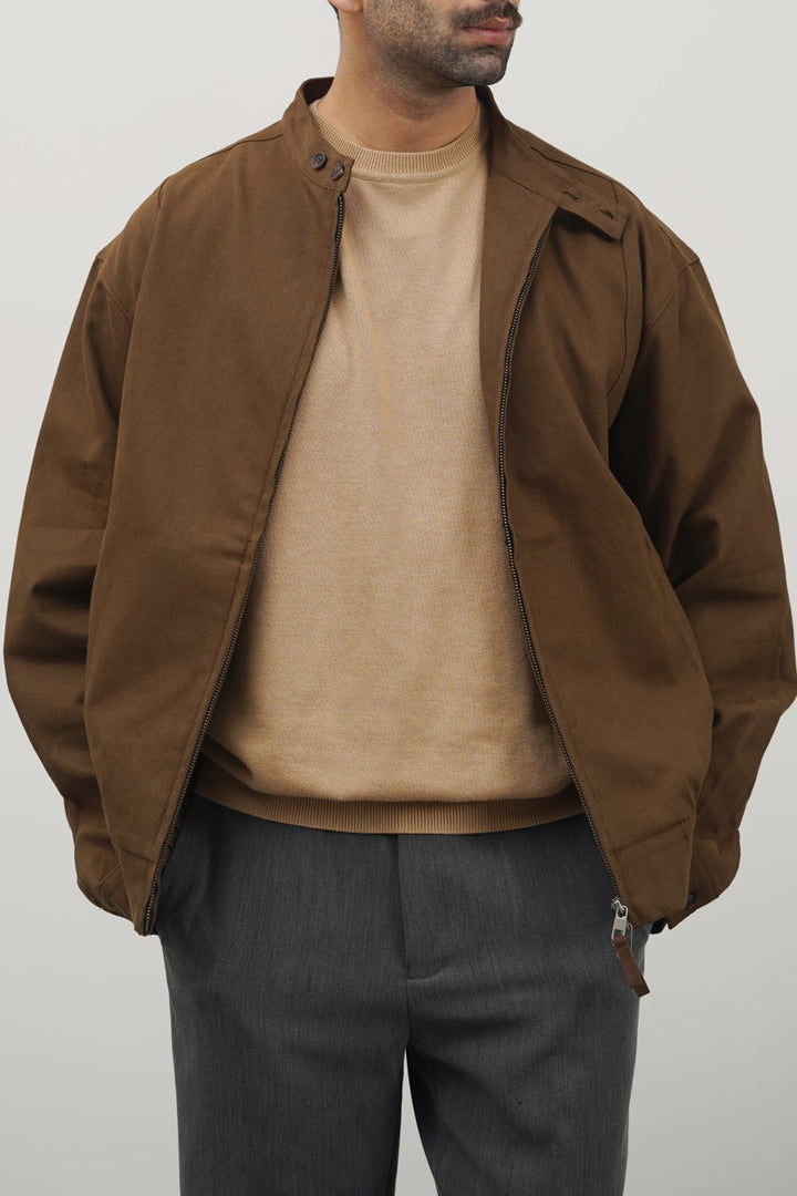 BROWN COTTON HARRINGTON JACKET