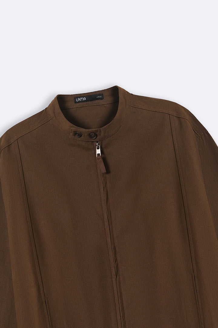 BROWN COTTON HARRINGTON JACKET