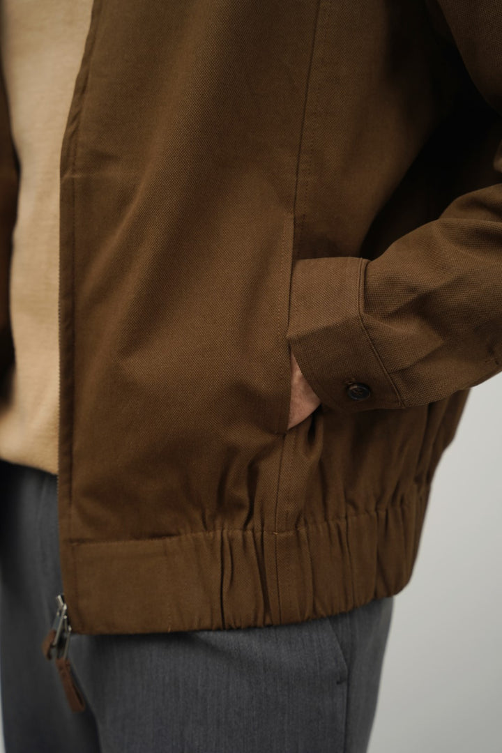 BROWN COTTON HARRINGTON JACKET