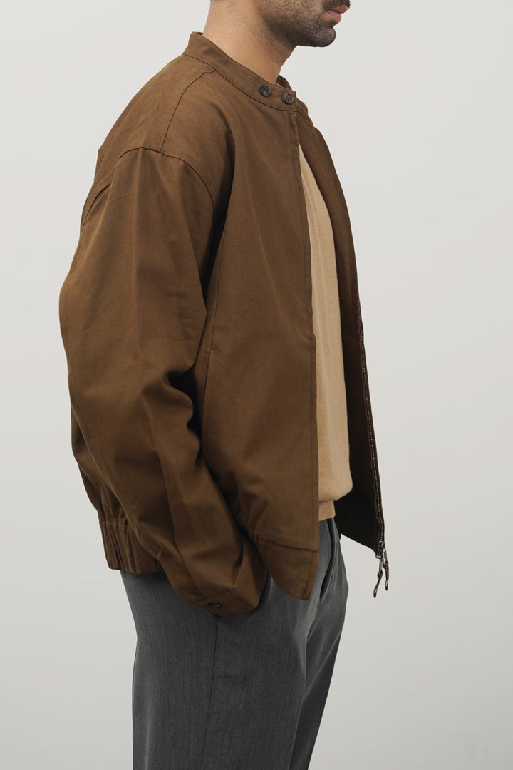 BROWN COTTON HARRINGTON JACKET