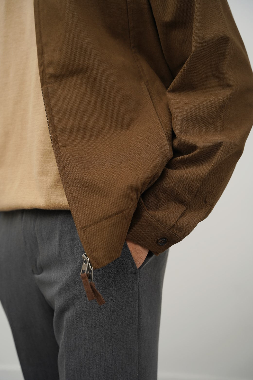 BROWN COTTON HARRINGTON JACKET