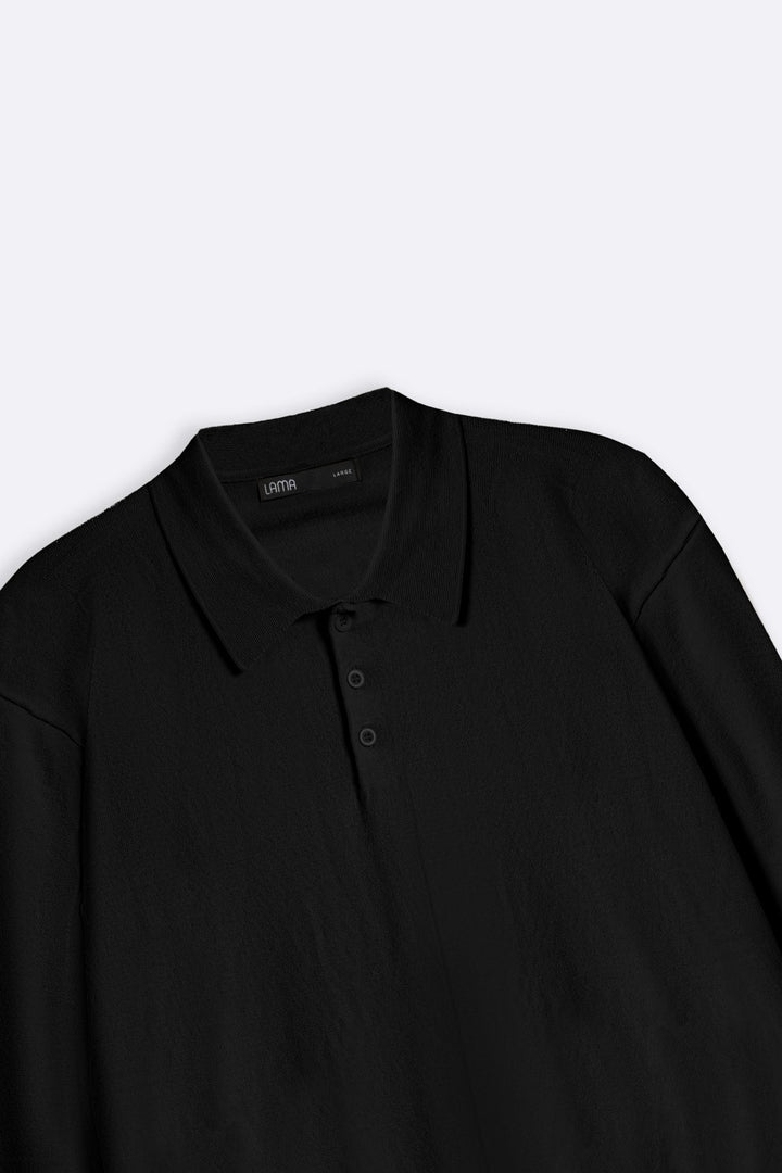 BLACK VISCOSE BLEND POLO