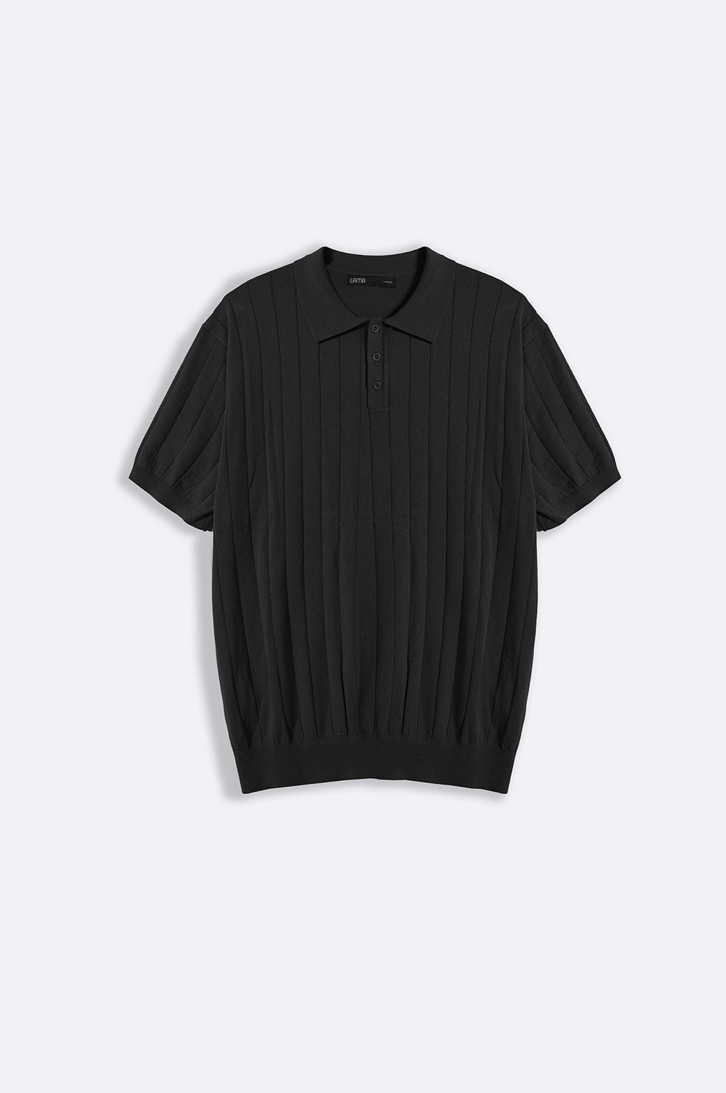 BLACK RIBBED KNIT POLO SHIRT