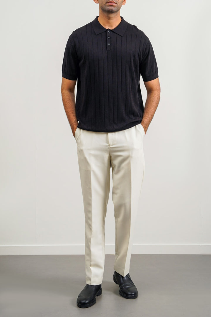 RIBBED KNIT POLO SHIRT