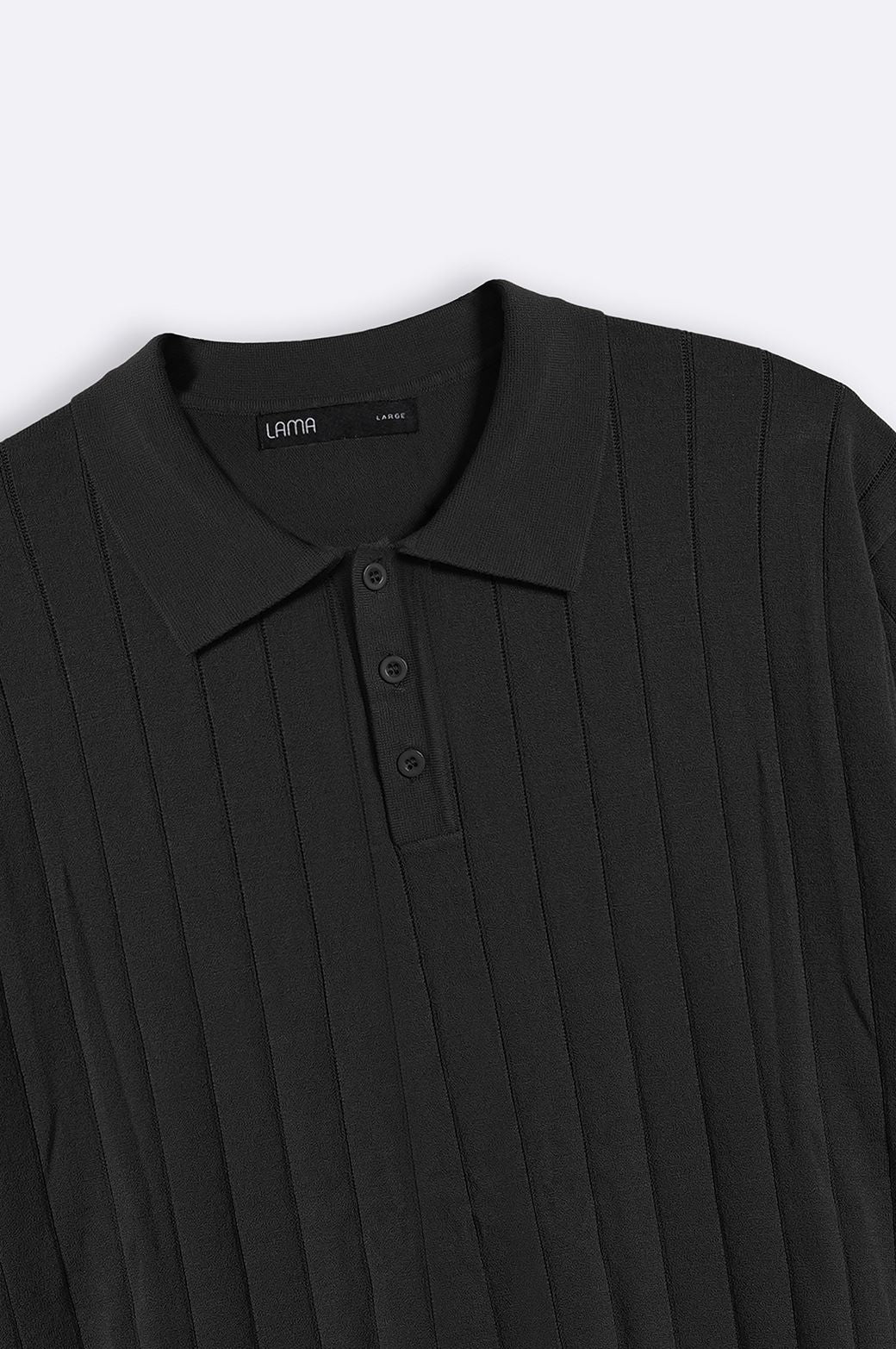 BLACK RIBBED KNIT POLO SHIRT