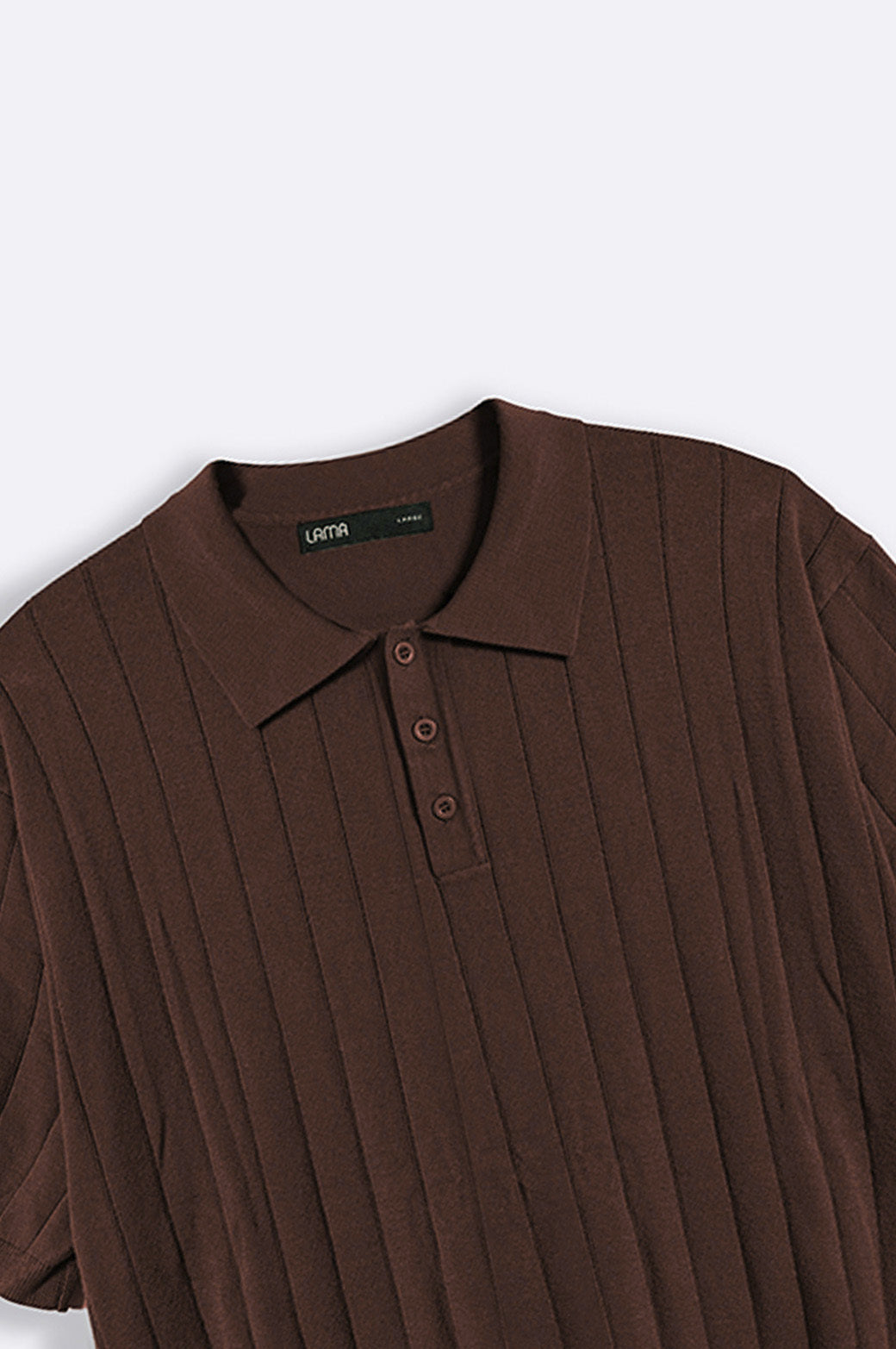 DARK BROWN RIBBED KNIT POLO SHIRT