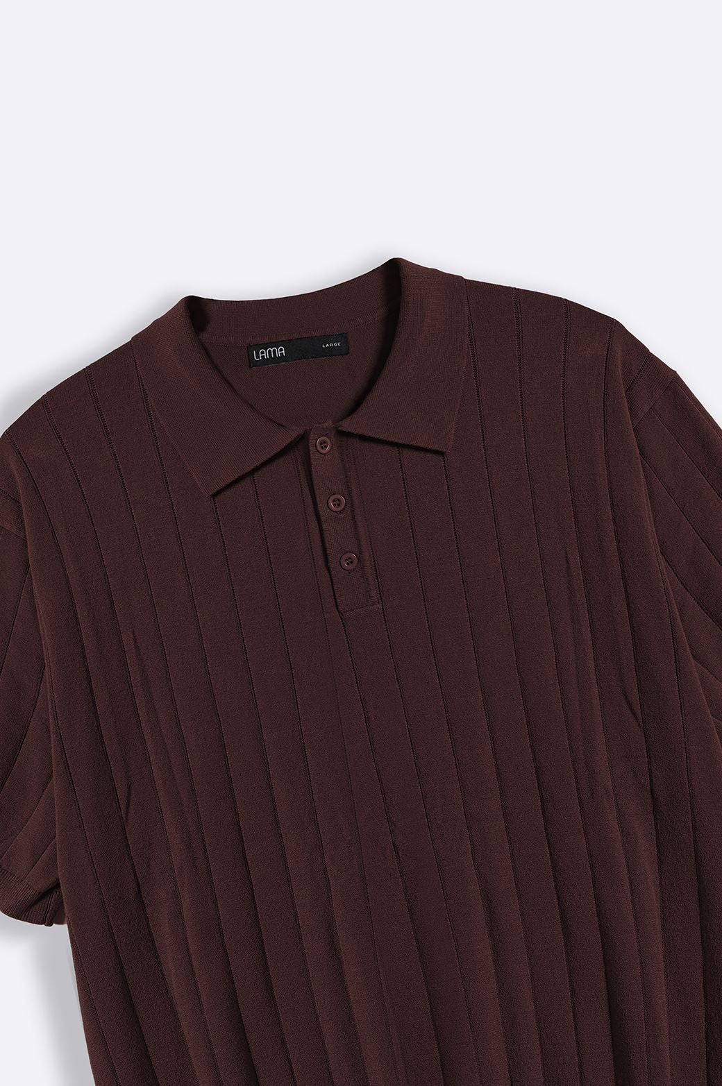 DARK BROWN RIBBED KNIT POLO SHIRT