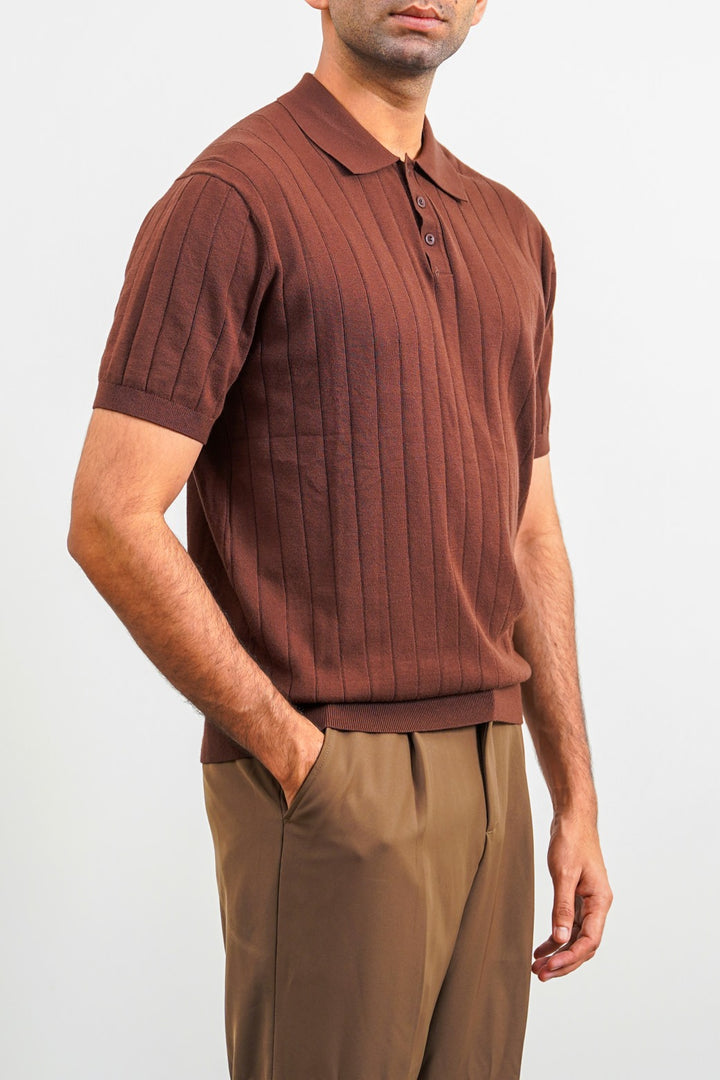 RIBBED KNIT POLO SHIRT