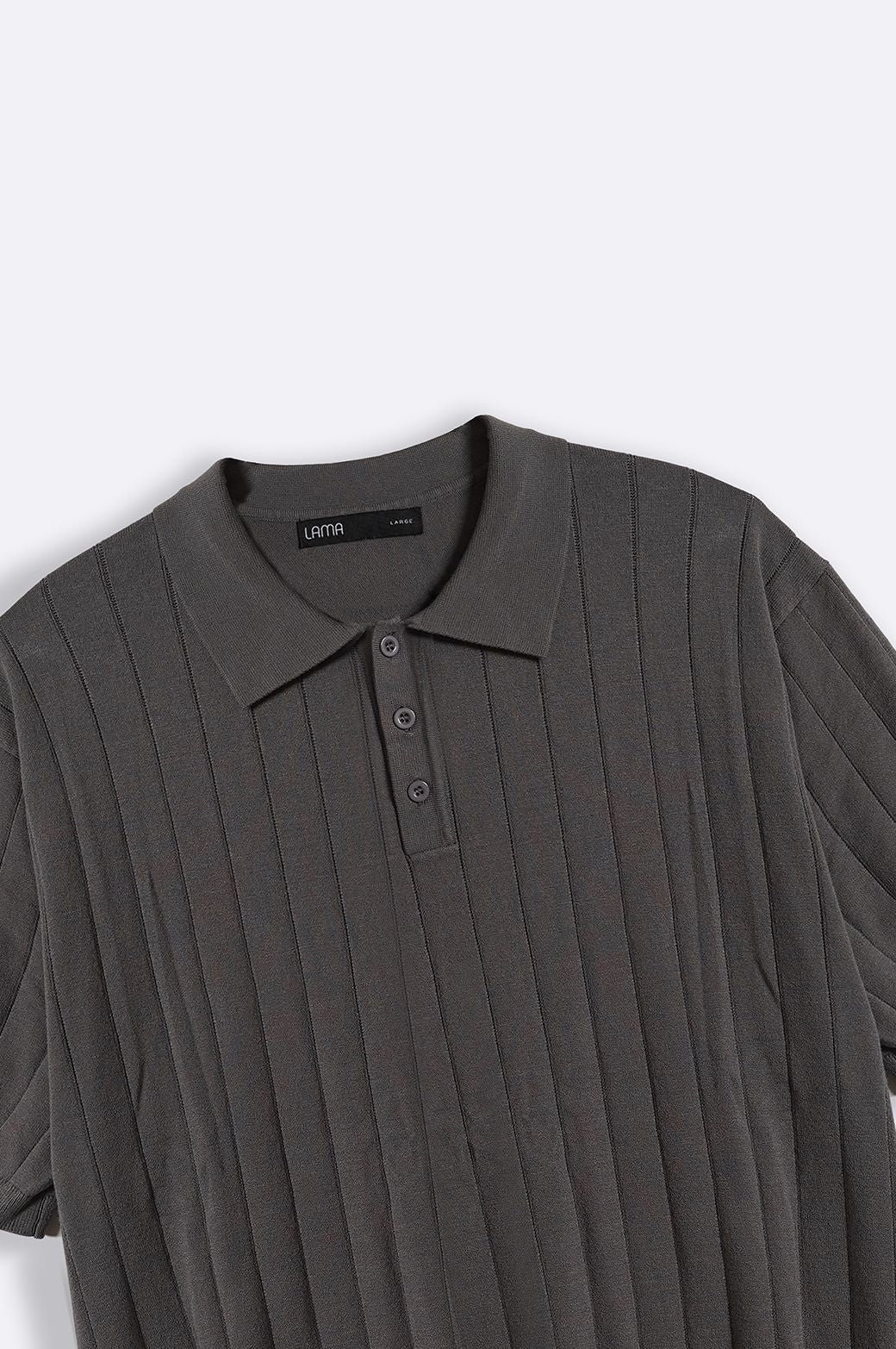 GREY RIBBED KNIT POLO SHIRT