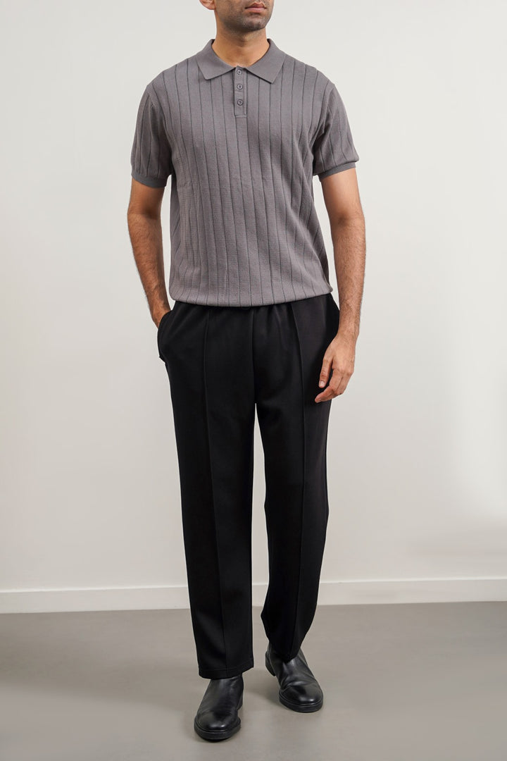 RIBBED KNIT POLO SHIRT