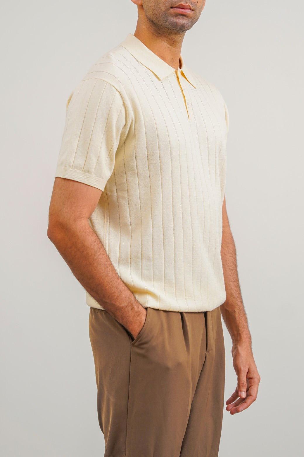 RIBBED KNIT POLO SHIRT