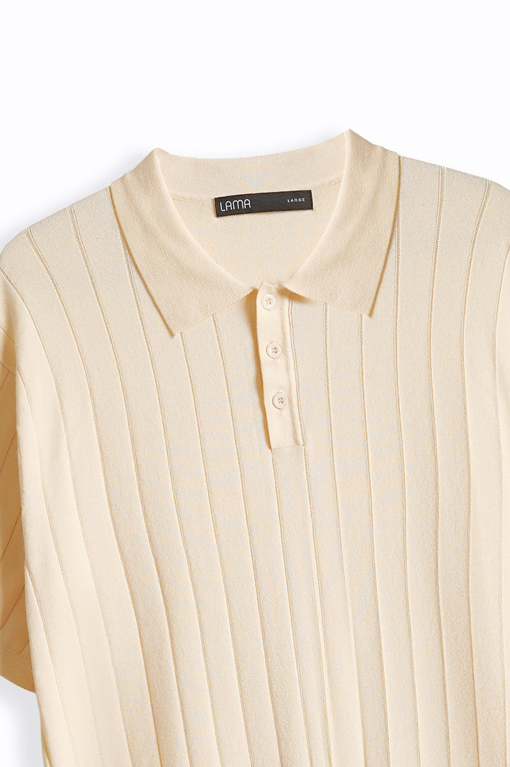 OFF WHITE RIBBED KNIT POLO SHIRT