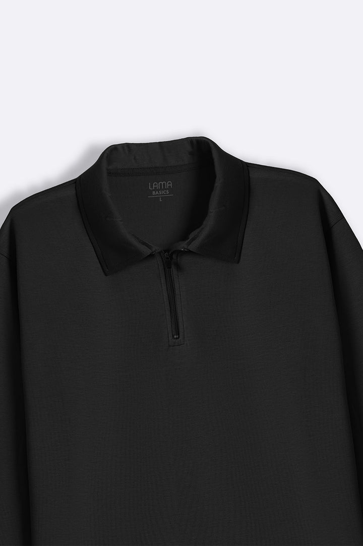 BLACK NEOPRENE ZIPPER POLO