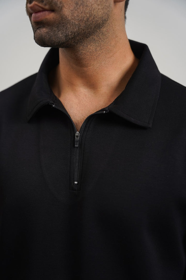 BLACK NEOPRENE ZIPPER POLO