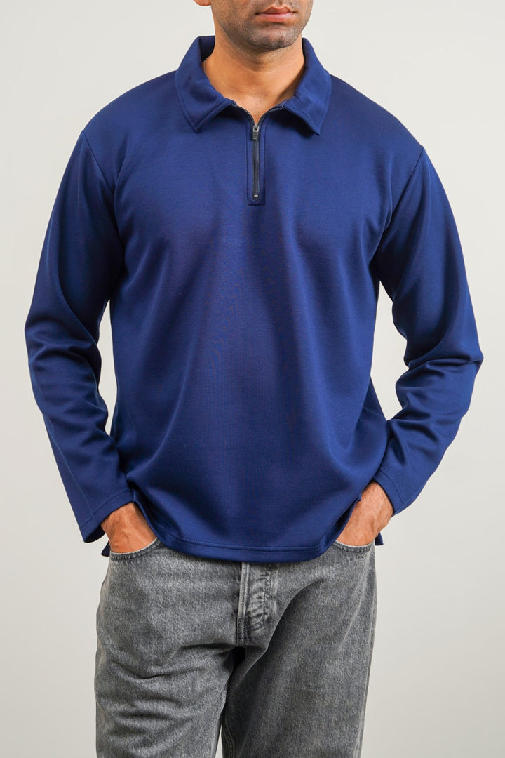 NAVY NEOPRENE ZIPPER POLO