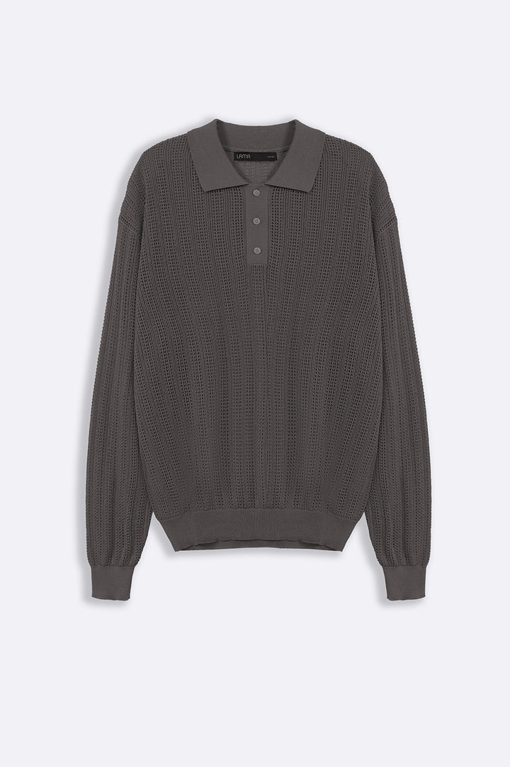 GREY CROCHET KNIT POLO