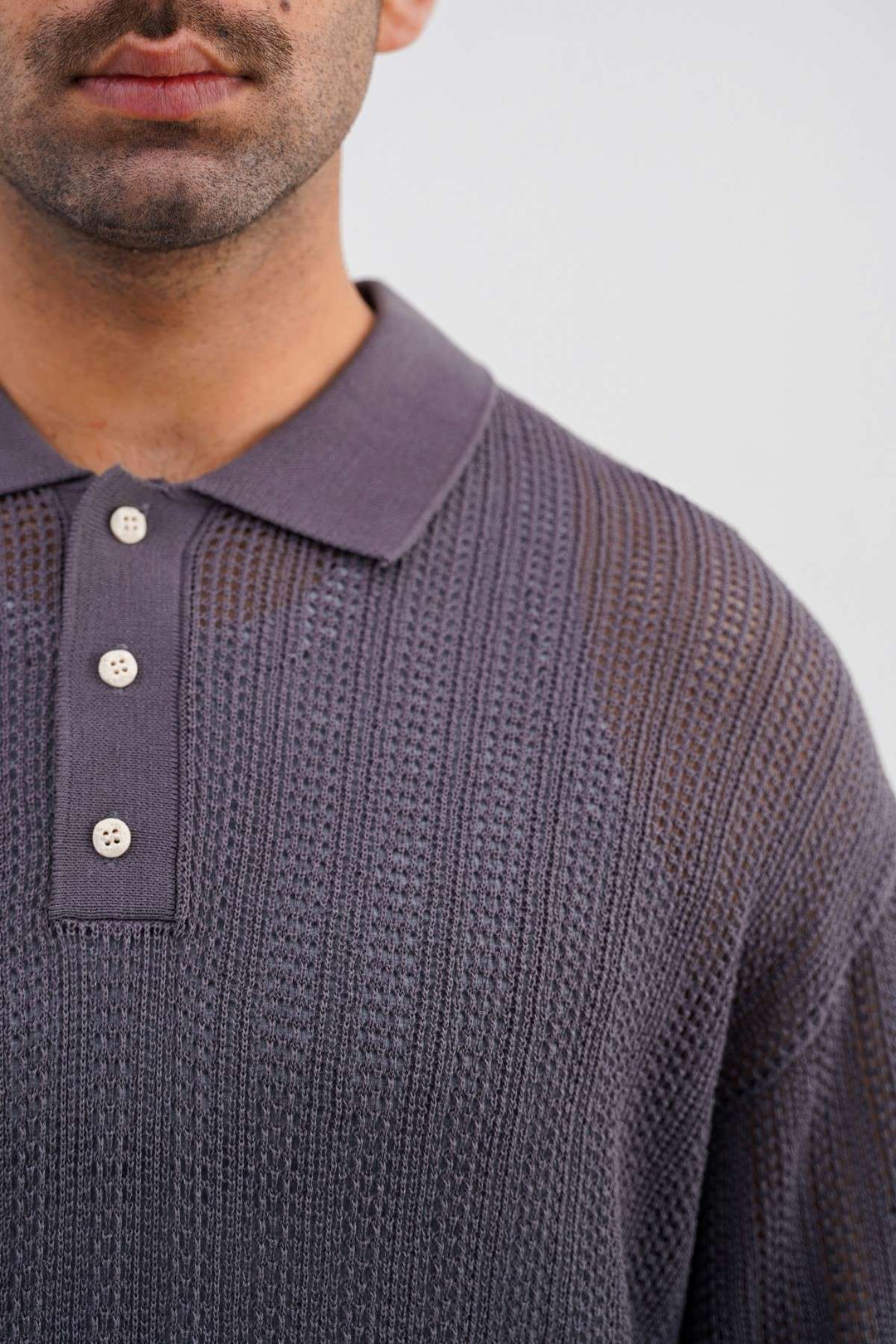 GREY CROCHET KNIT POLO