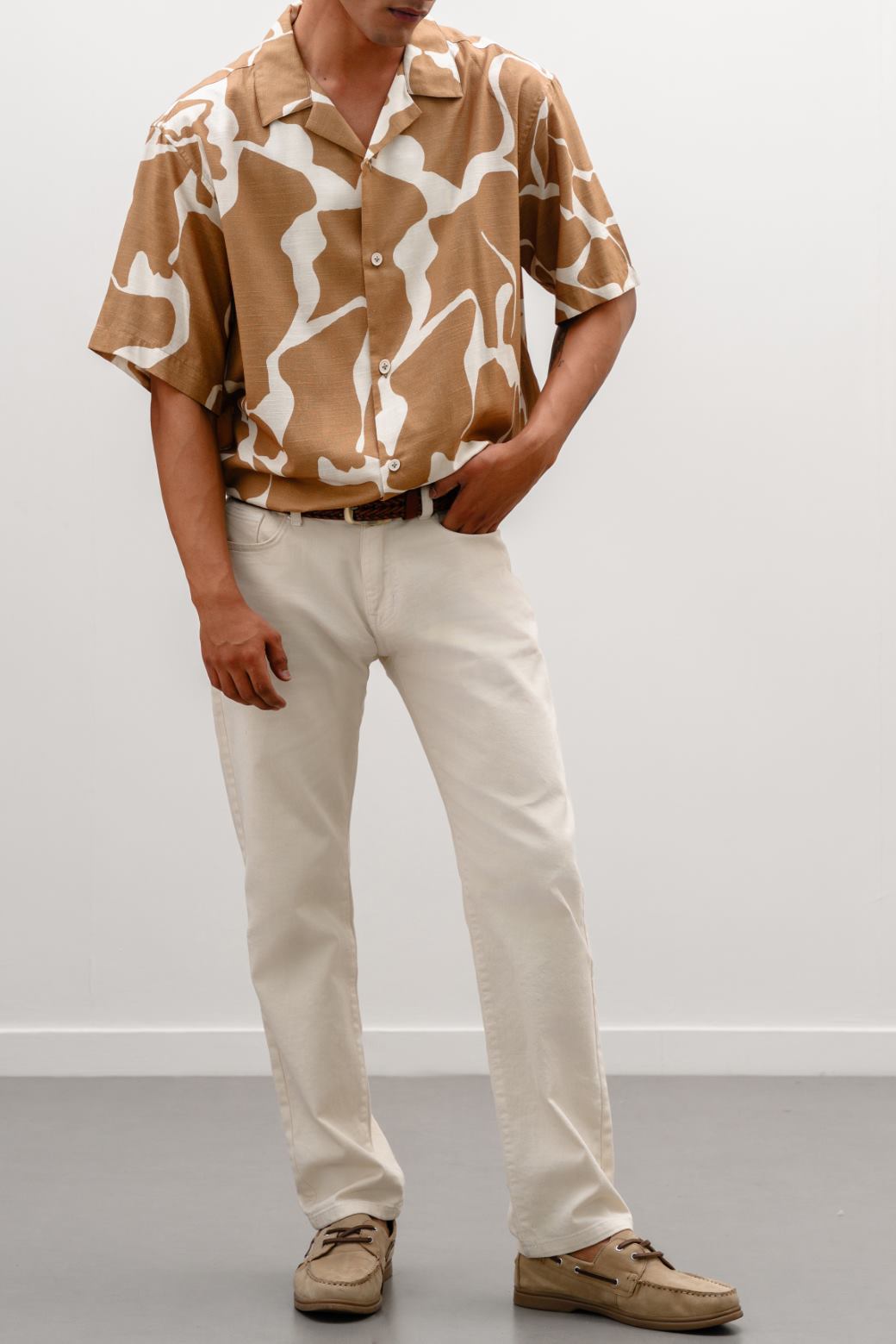 BROWN ABSTRACT PRINTED SHIRT