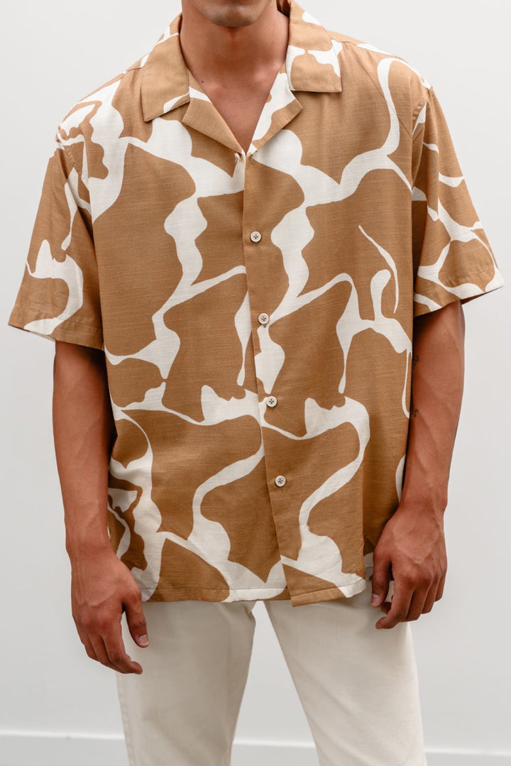 BROWN ABSTRACT PRINTED SHIRT