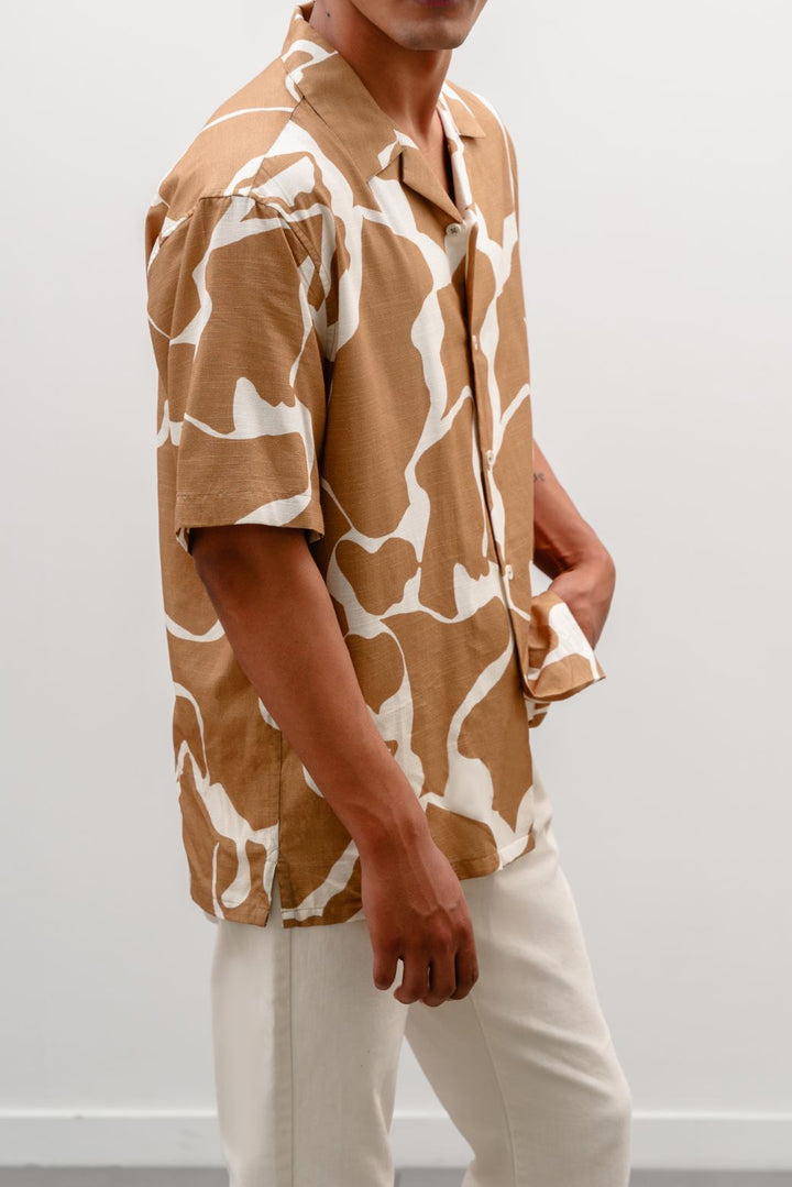 BROWN ABSTRACT PRINTED SHIRT