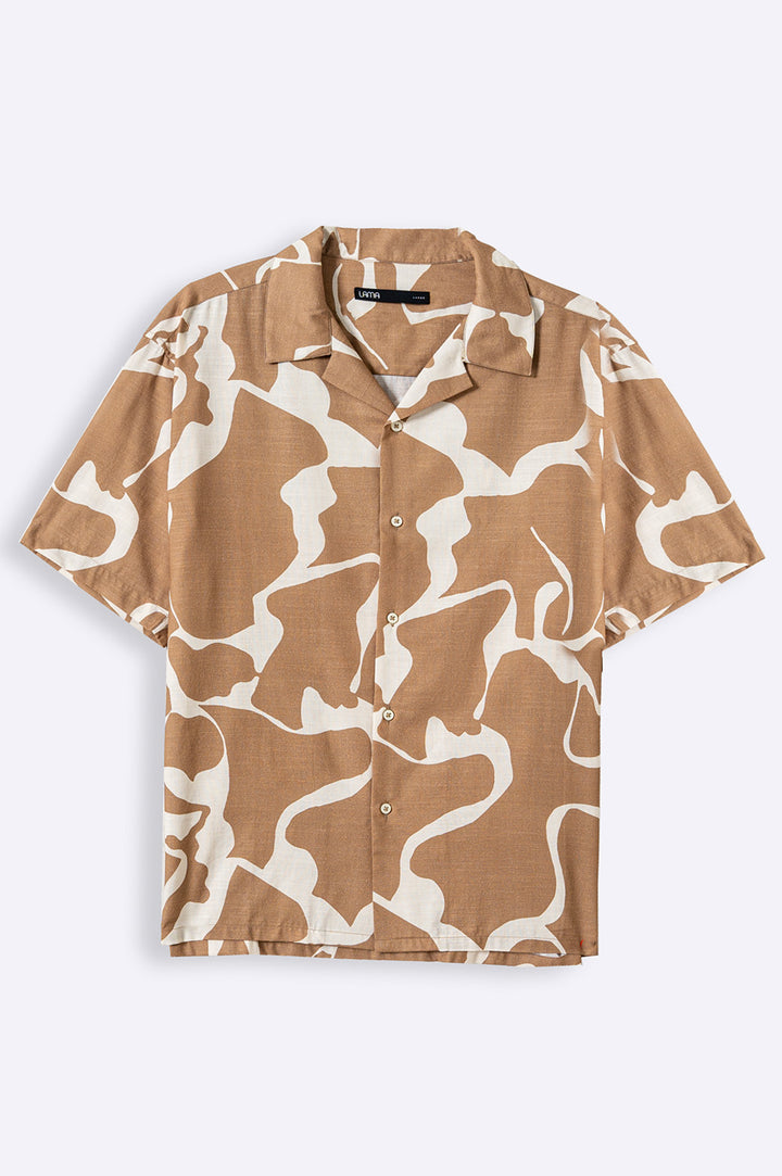 BROWN ABSTRACT PRINTED SHIRT