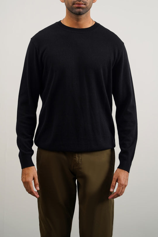 BLACK LIGHT COTTON CREW JUMPER
