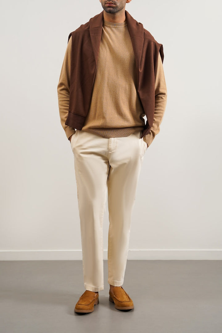 CAMEL LIGHT COTTON CREW JUMPER