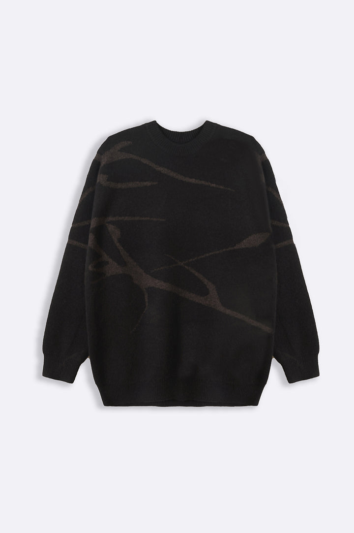 BLACK JACQUARD ABSTRACT SWEATER