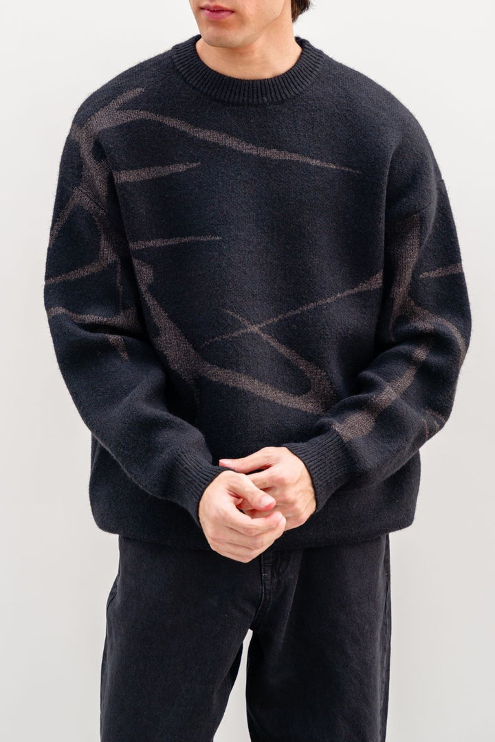 BLACK JACQUARD ABSTRACT SWEATER