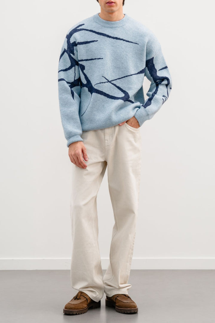 SKY BLUE JACQUARD ABSTRACT SWEATER