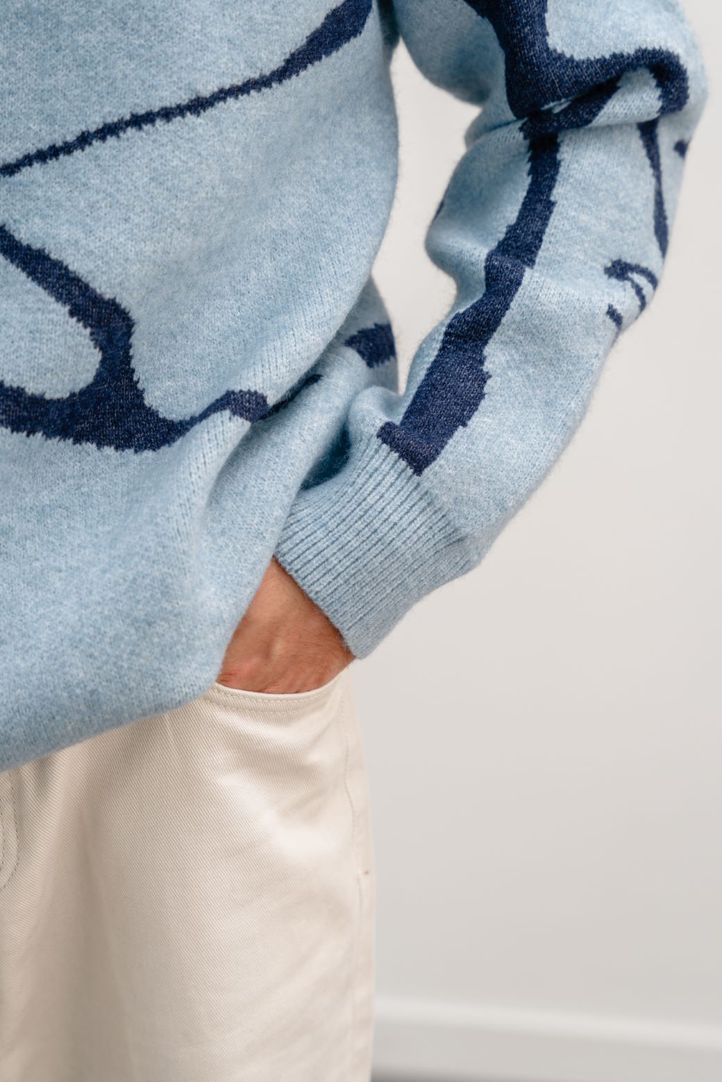 SKY BLUE JACQUARD ABSTRACT SWEATER