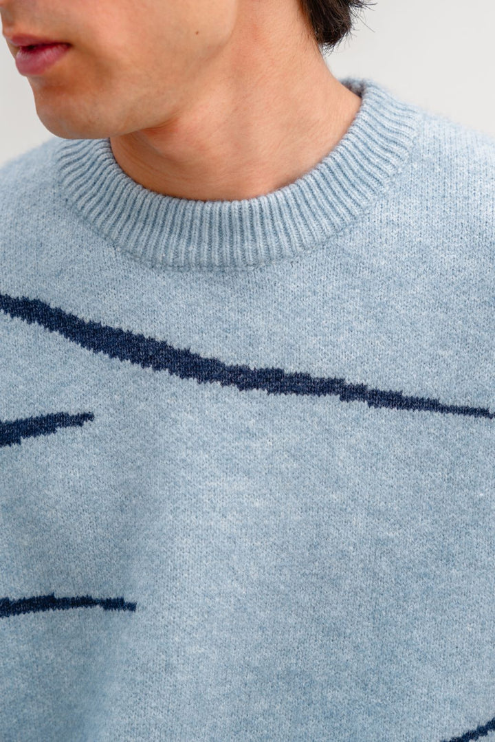 SKY BLUE JACQUARD ABSTRACT SWEATER